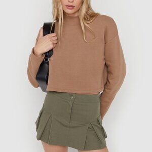 Oak + Fort Cropped Mock Neck Sweatshirt Portabella M
